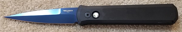 ProTech 921 SB Godfather Solid Black Handle, Satin Sapphire Blue Blade